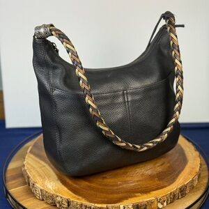 Brighton Barbados Hobo Bag | Black Pebbled Leather | Braided Strap | E100271